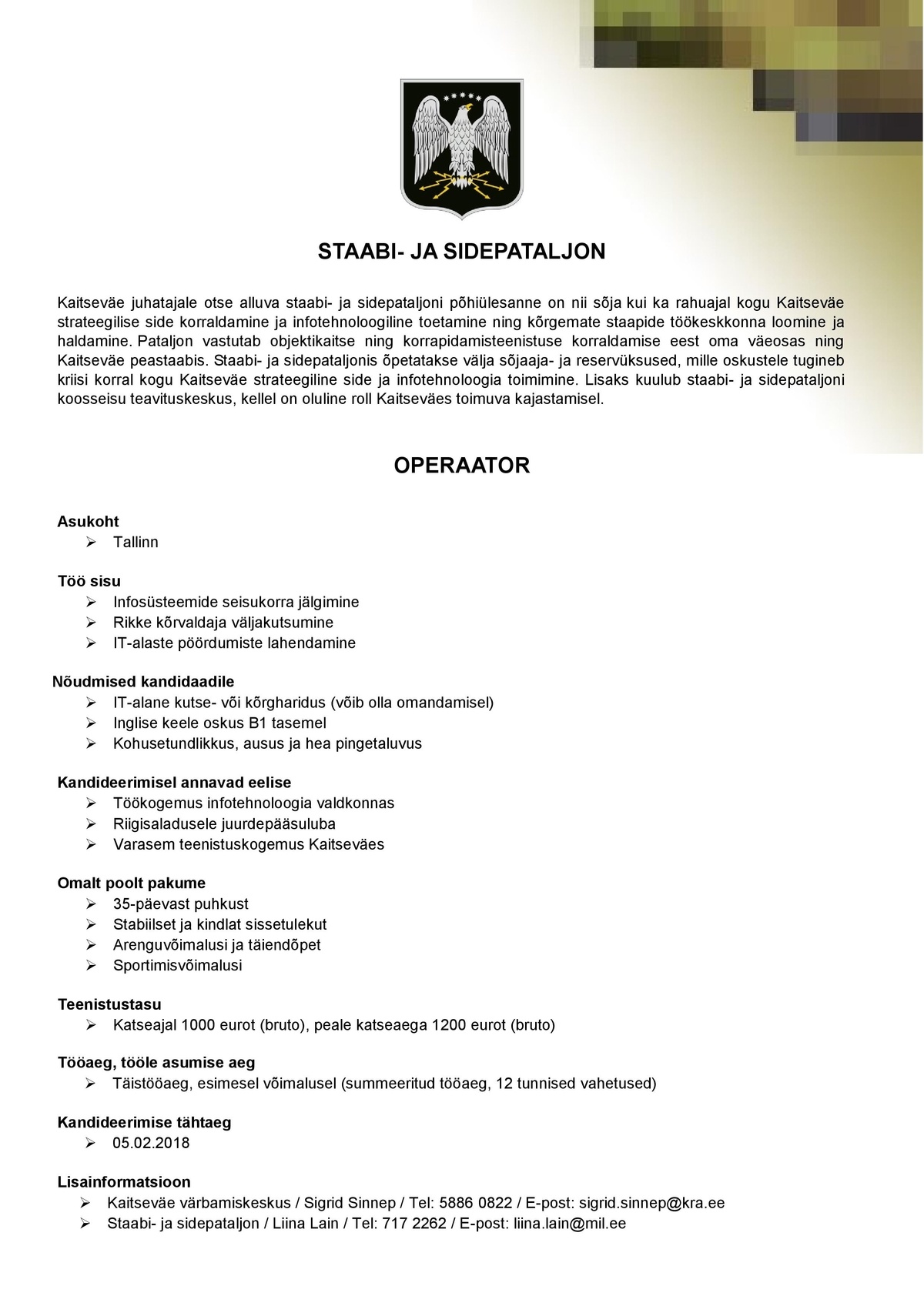 Staabi- ja sidepataljon OPERAATOR