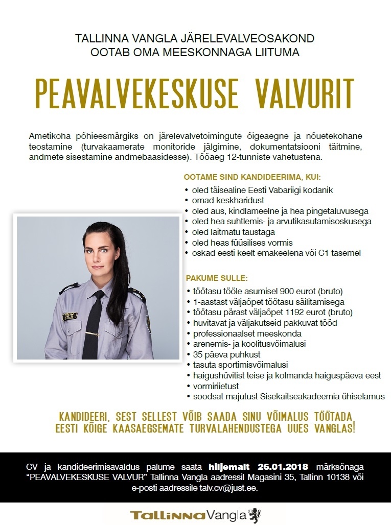 Tallinna Vangla Peavalvekeskuse valvur