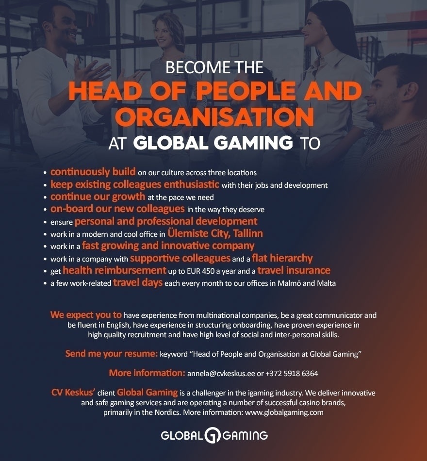 CV KESKUS OÜ Become Head of People and Organisation at Global Gaming!