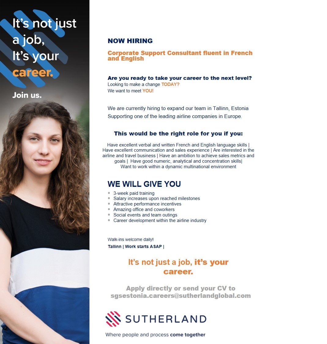 CV Keskus tööpakkumine French Speaking Sales Consultant Wanted! Join  Sutherland!, 2018-01-15