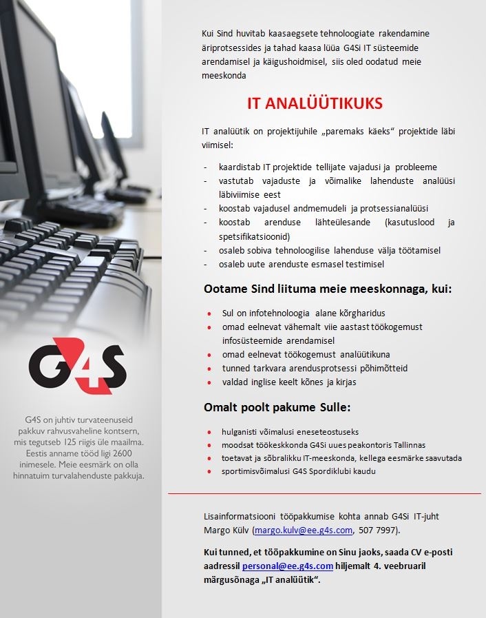 AS G4S Eesti IT analüütik