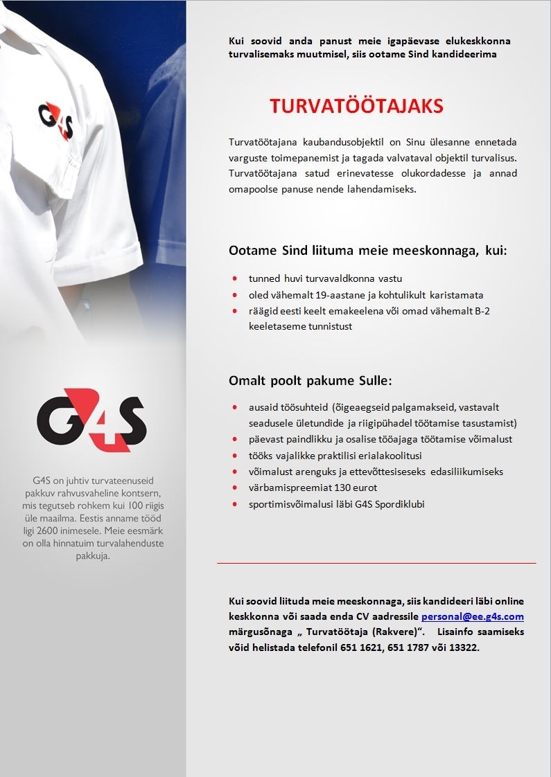AS G4S Eesti Turvatöötaja kaubandusobjektil (Rakvere)