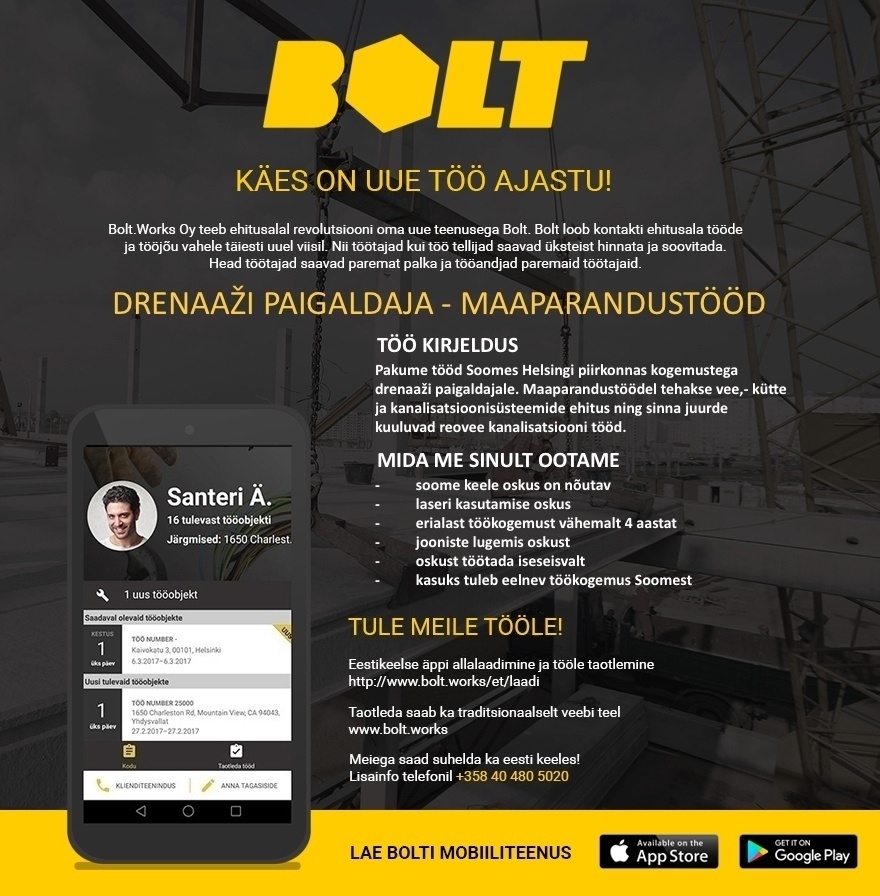 Bolt.Works Oy Drenaaži paigaldaja - Maaparandustööd