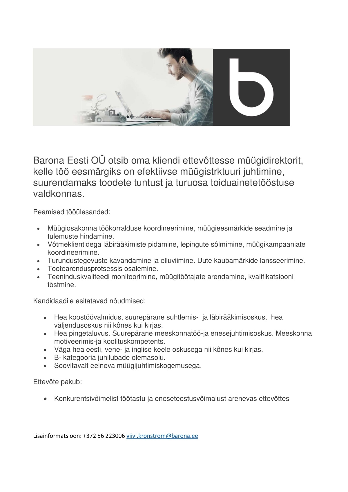 Barona Eesti OÜ Müügidirektor