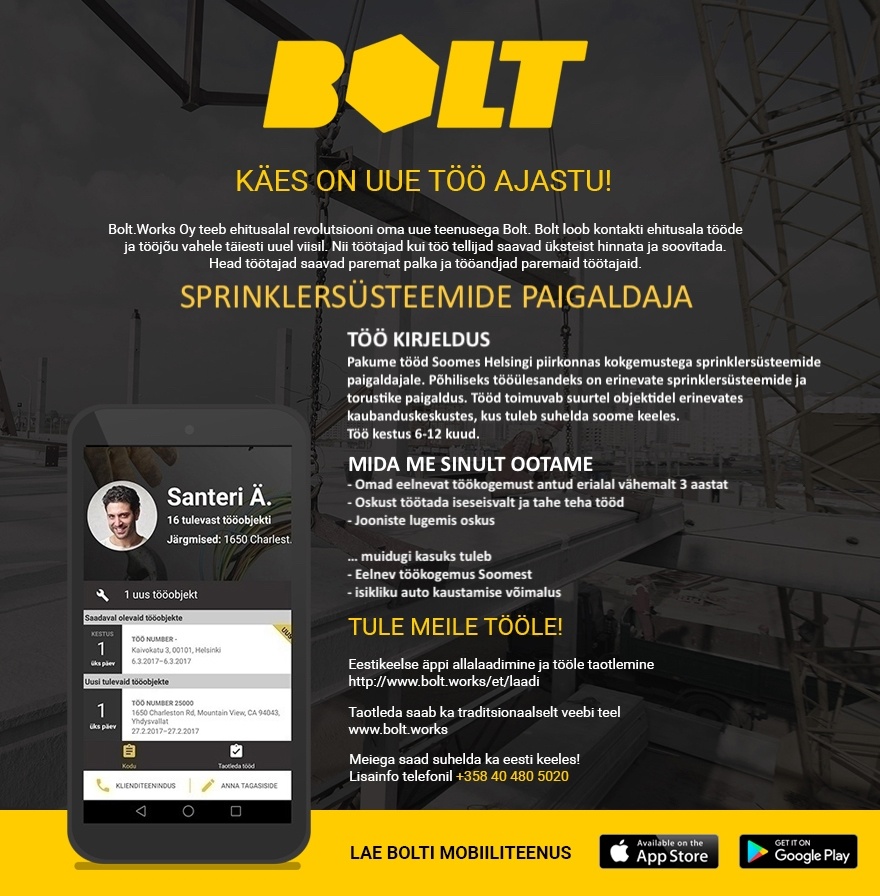 Bolt.Works Oy SPRINKLERSÜSTEEMIDE PAIGALDAJA