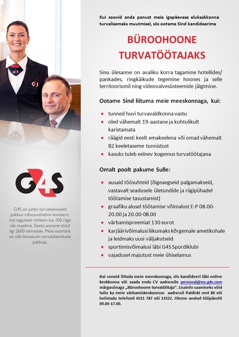 AS G4S Eesti Büroohoone turvatöötaja