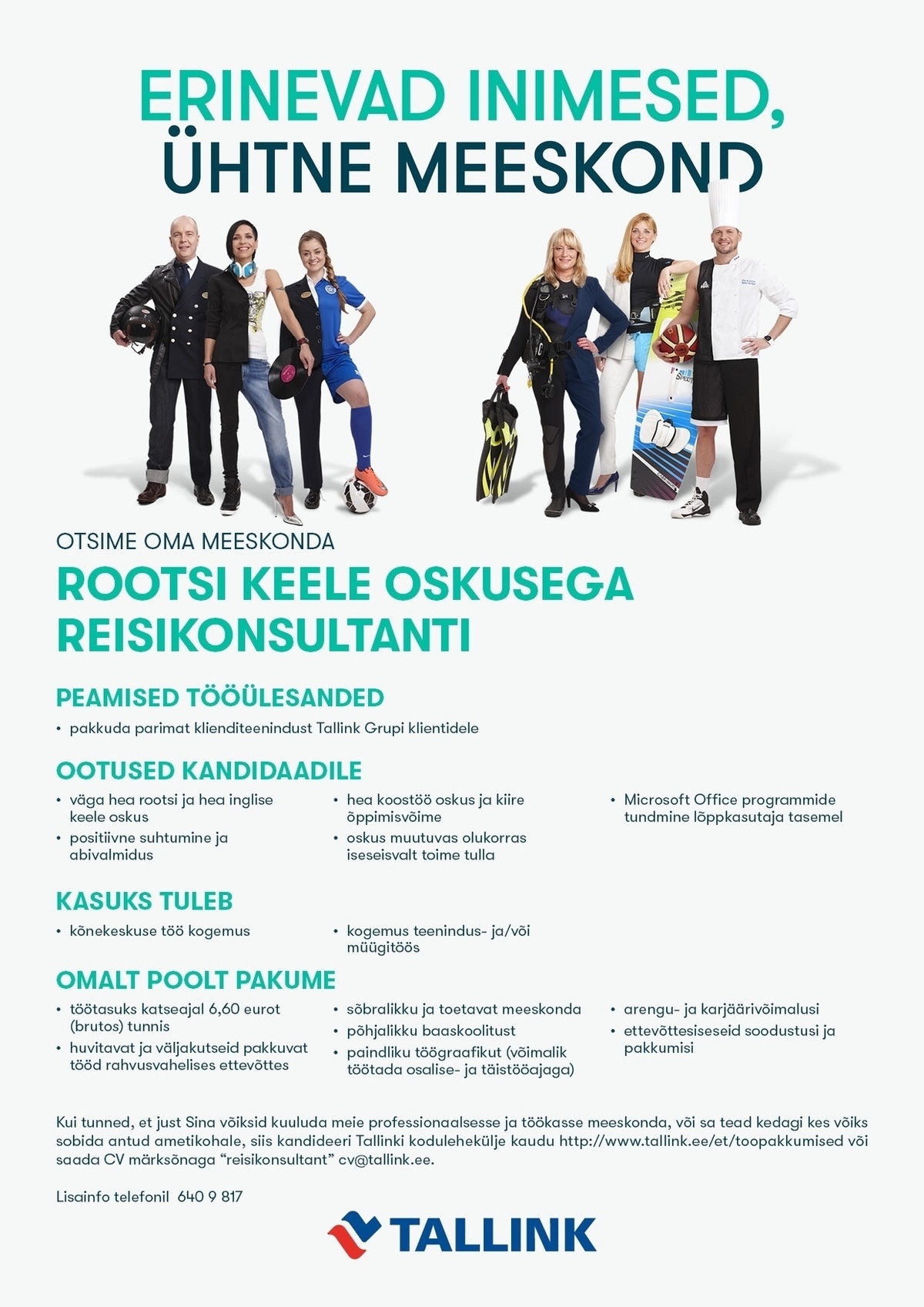 Tallink Grupp AS Rootsi keele oskusega reisikonsultanti Tallinna ja Tartu kõnekeskusesse