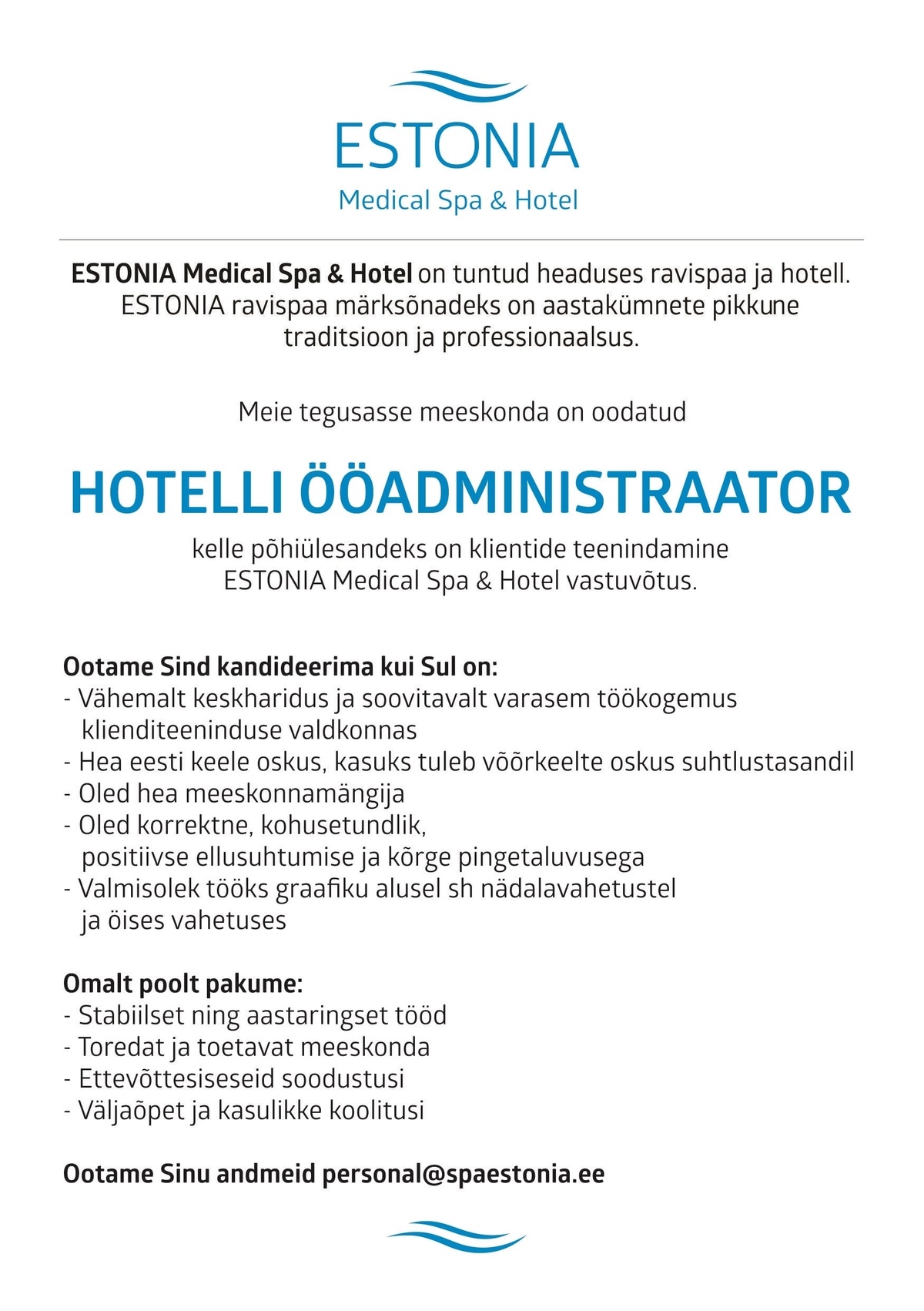 Estonia Spa Hotels AS HOTELLI ÖÖADMINISTRAATOR
