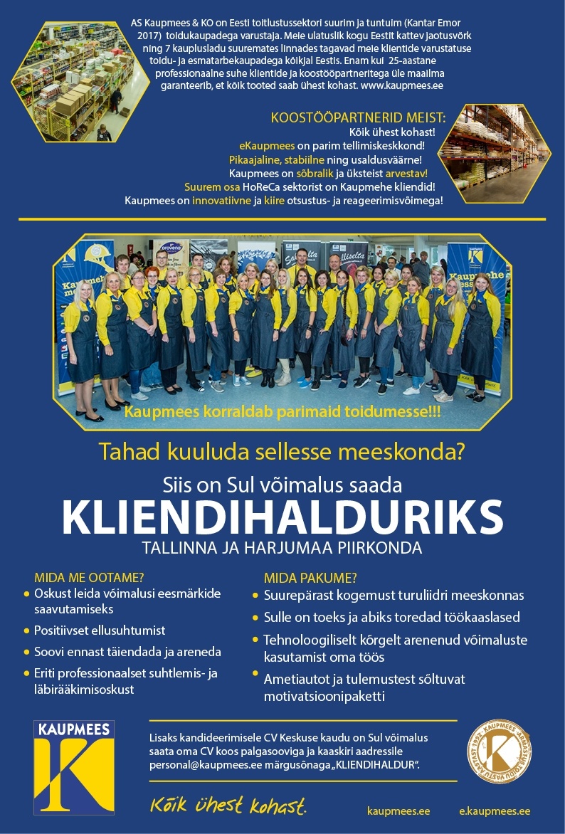 Kaupmees & Ko AS Kliendihaldur Tallinna 