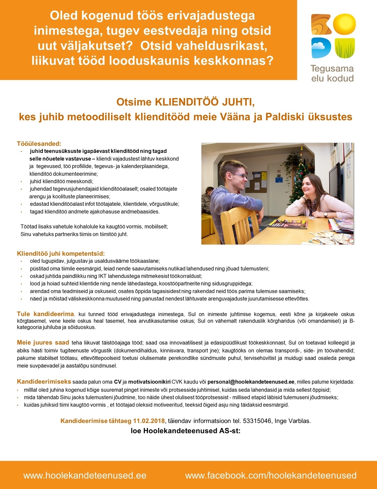 HOOLEKANDETEENUSED AS KLIENDITÖÖJUHT- Paldiski ja Vääna teenusüksustesse