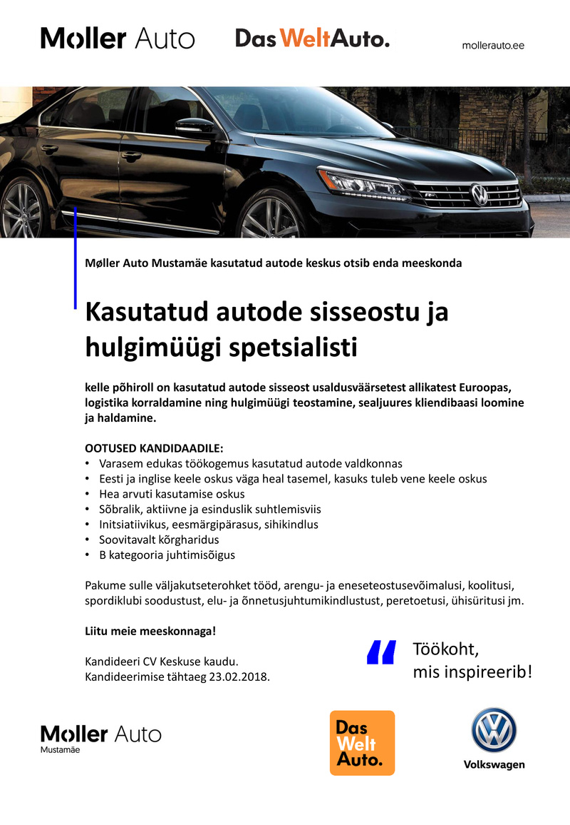 Møller Auto Mustamäe Kasutatud autode sisseostu ja hulgimüügi spetsialist
