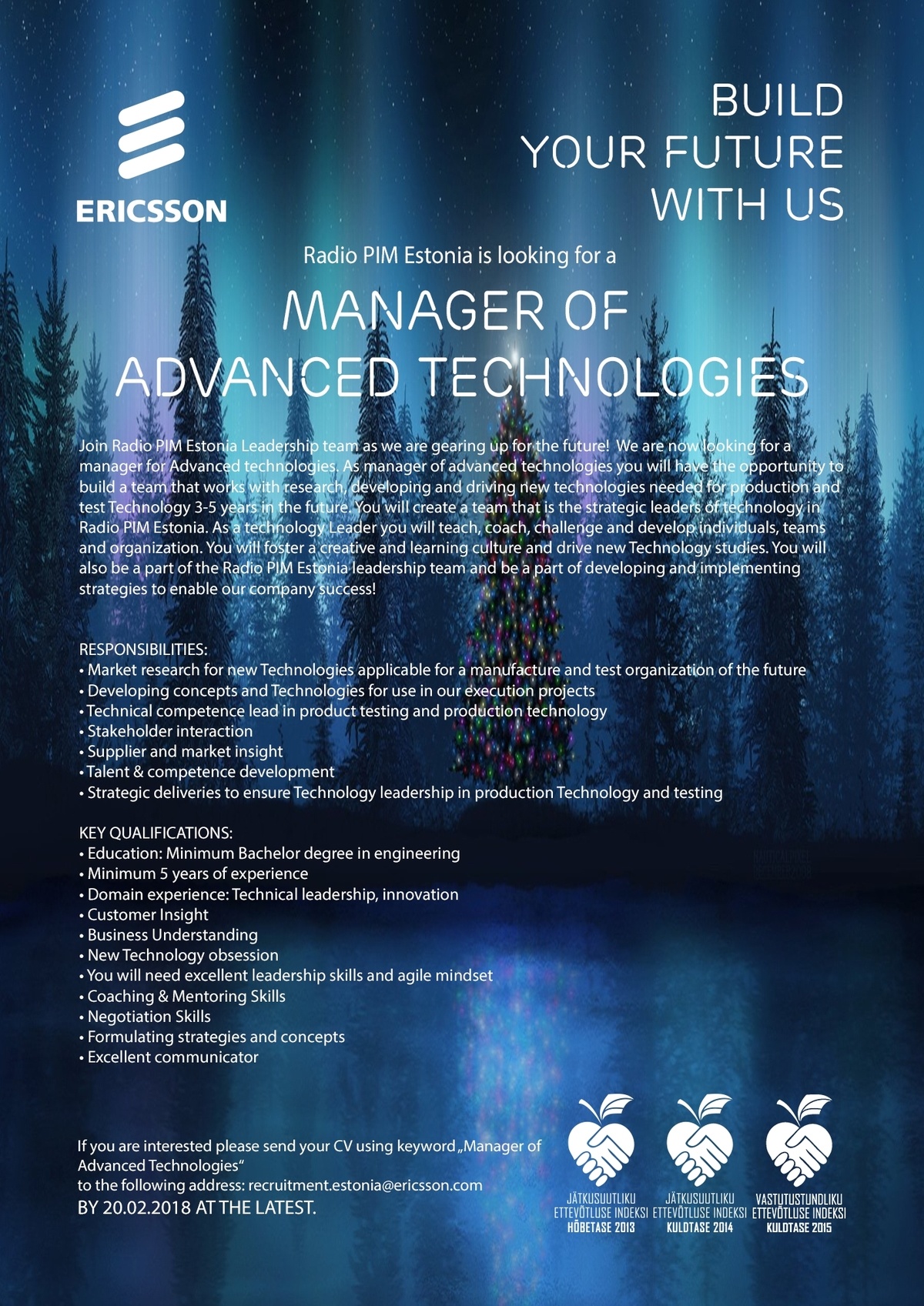 Ericsson Eesti AS Manager of Advanced Technologies