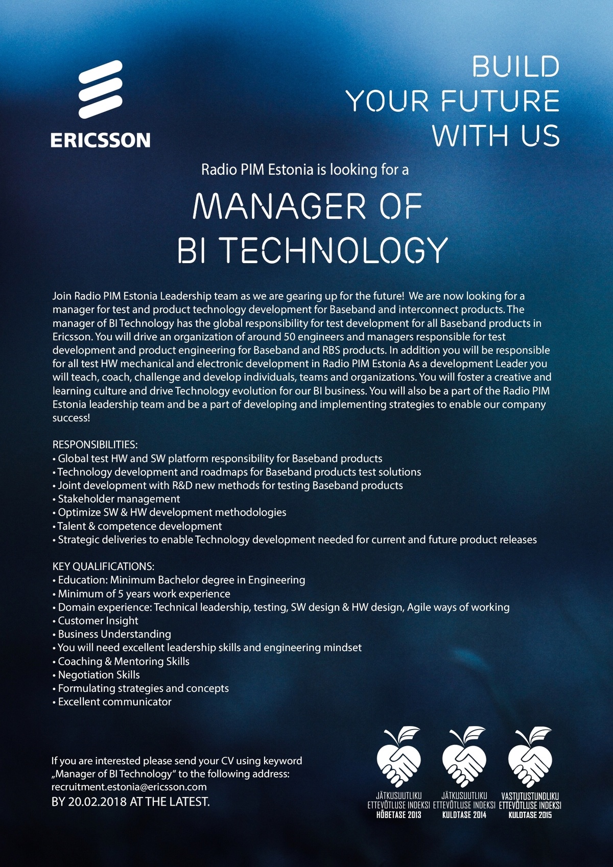 Ericsson Eesti AS Manager of BI Technology