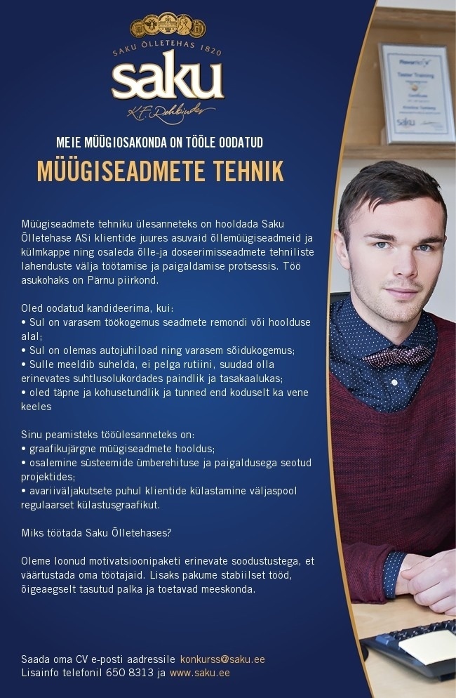Saku Õlletehase AS MÜÜGISEADMETE TEHNIK (Pärnu piirkond)