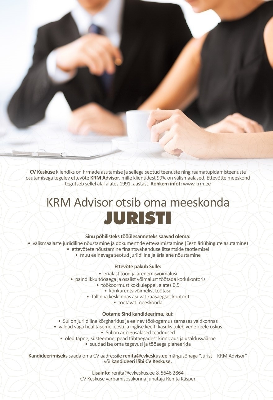 CV KESKUS OÜ Jurist (KRM Advisor)