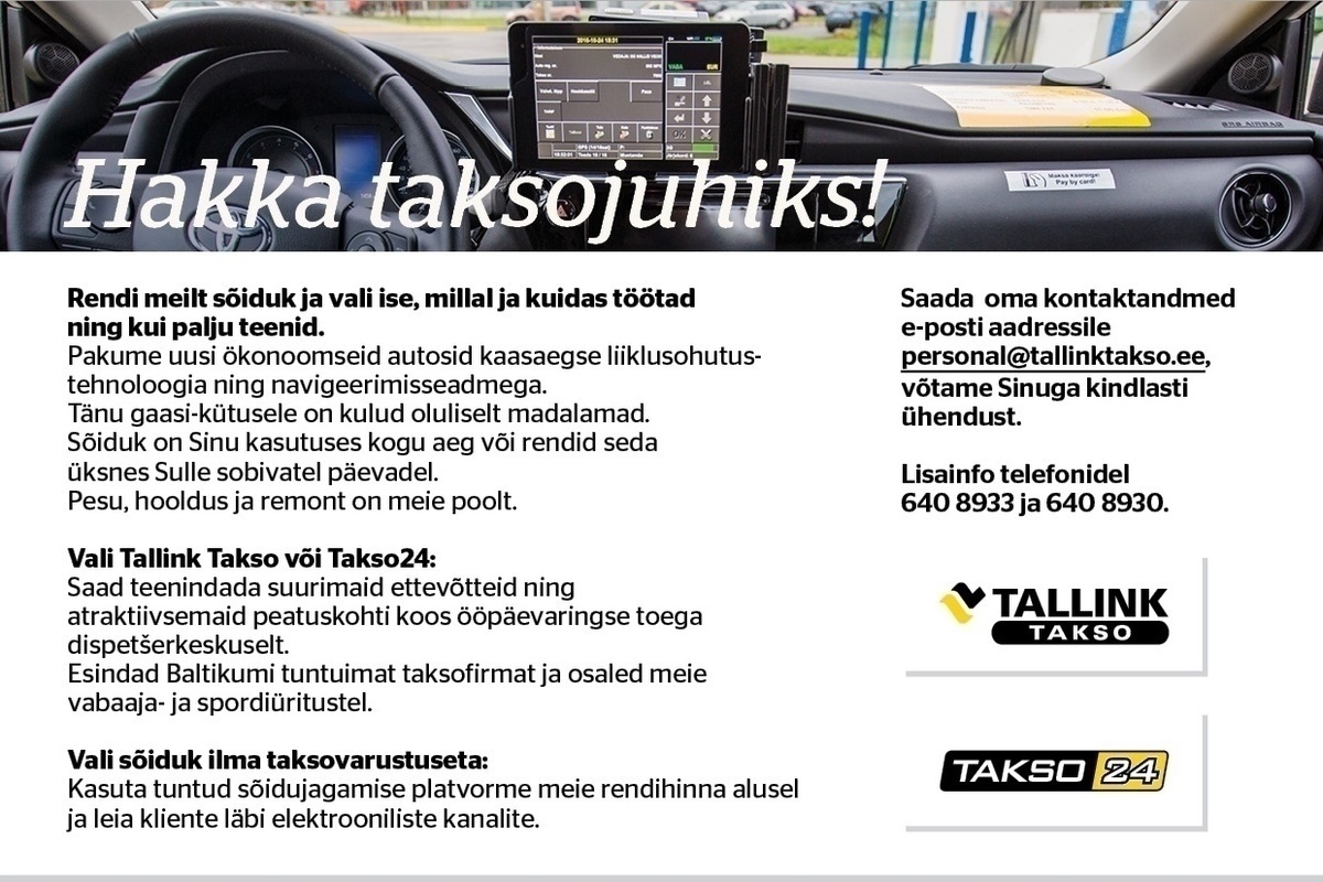 Tallink Takso AS Tule taksojuhiks!