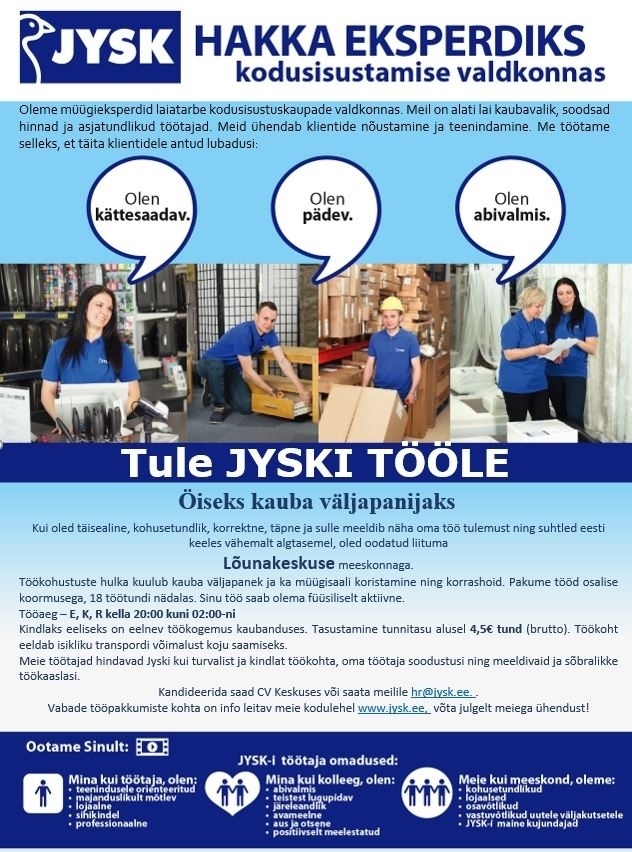 Jysk Linnen'n Furniture OÜ Öine kauba väljapanija Lõunakeskuse Jyski
