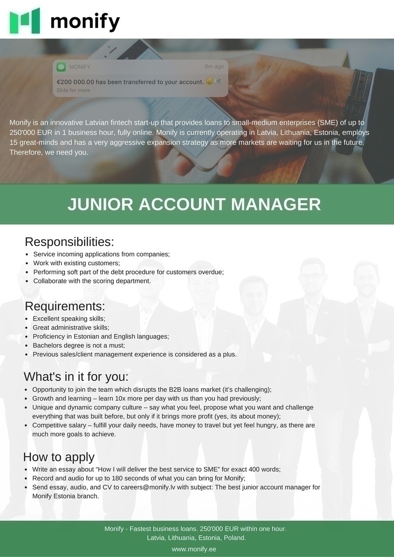 SIA Monify Junior Account Manager