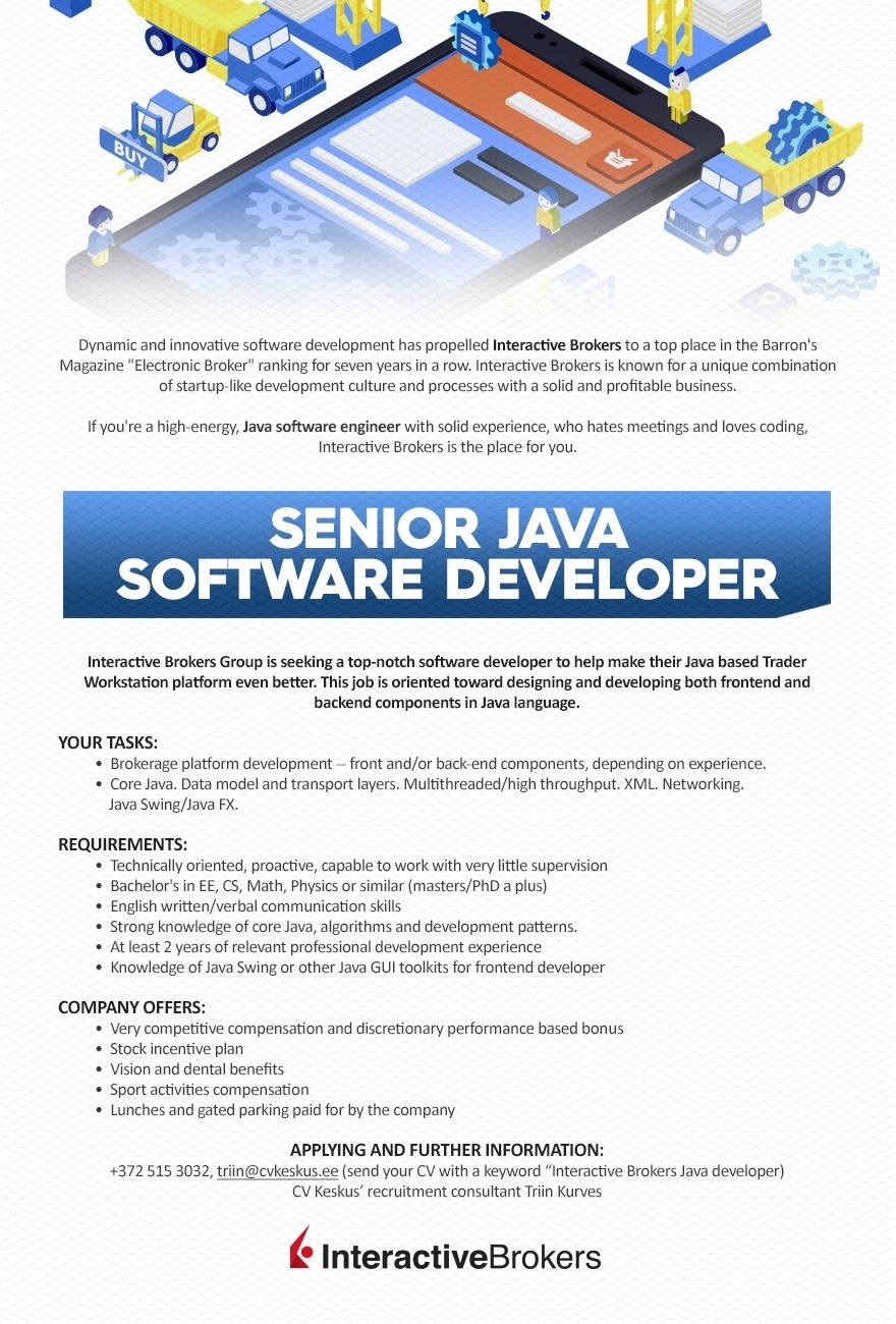 CV KESKUS OÜ Senior Java software developer (Interactive Brokers)