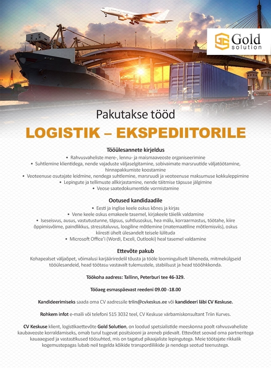 CV KESKUS OÜ Logistik-ekspediitor (Gold Solution OÜ)