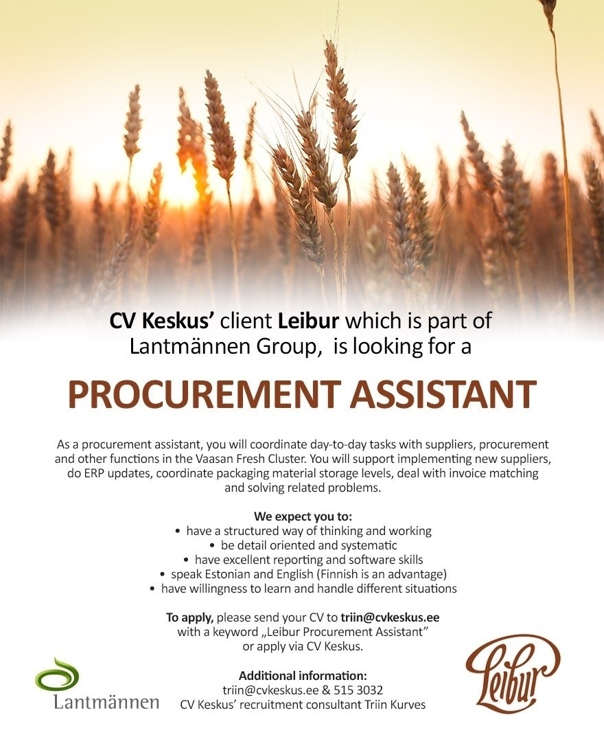 CV KESKUS OÜ Procurement assistant (Leibur AS)