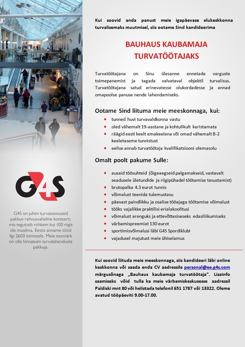AS G4S Eesti Bauhaus kaubamaja turvatöötaja (Lasnamäe)