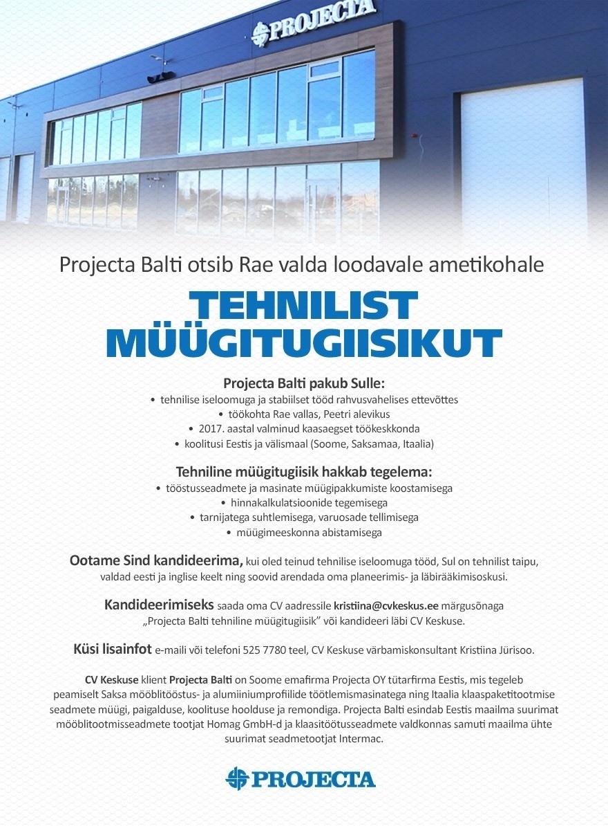 CV KESKUS OÜ Projecta Balti tehniline müügitugiisik