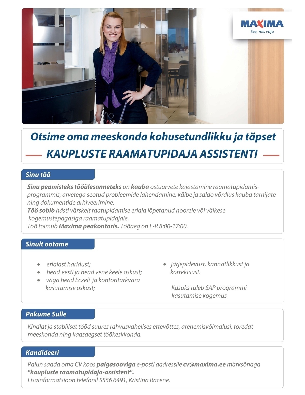 Maxima Eesti OÜ Kaupluste raamatupidaja assistent
