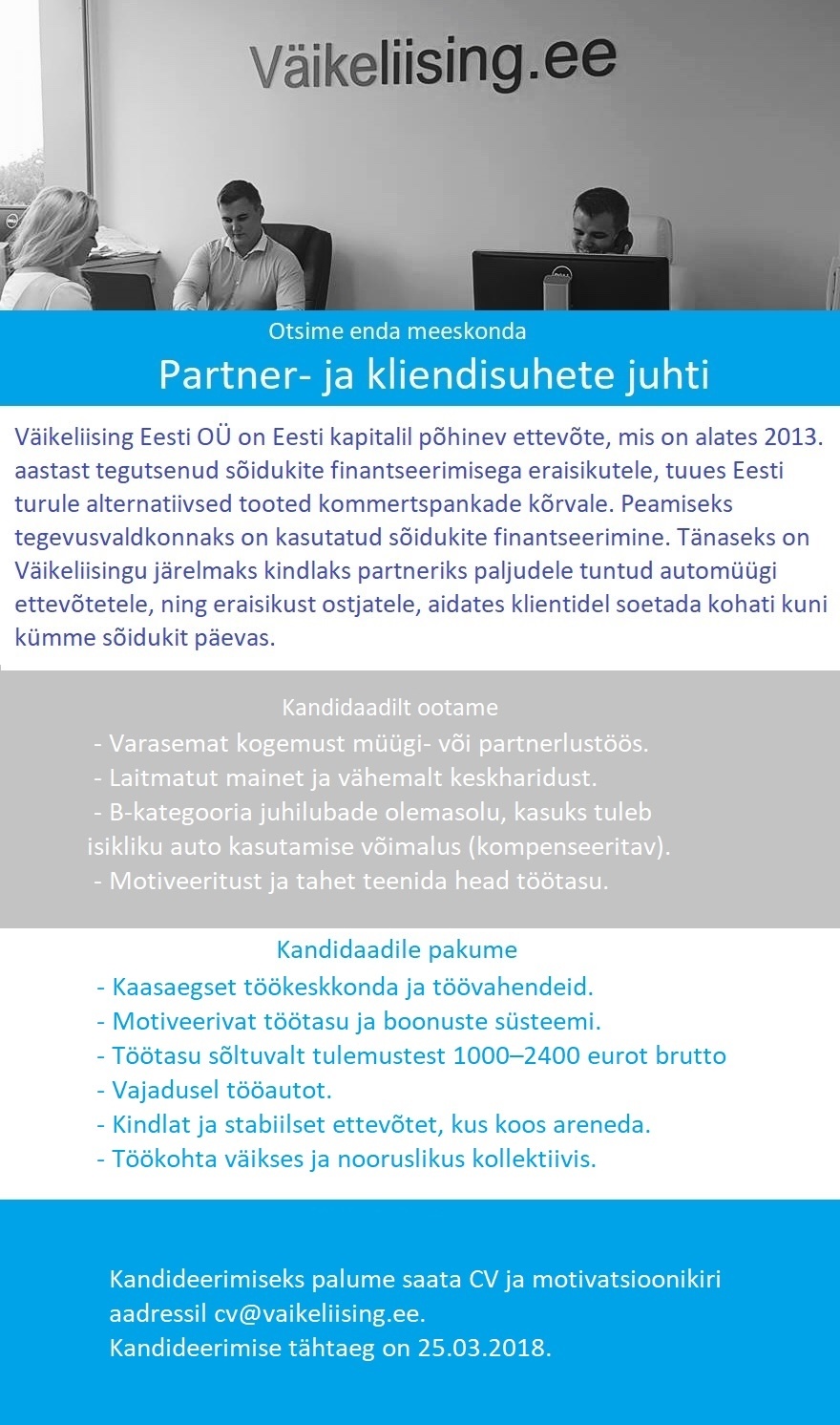 Väikeliising Eesti OÜ Partner- ja kliendisuhete juht