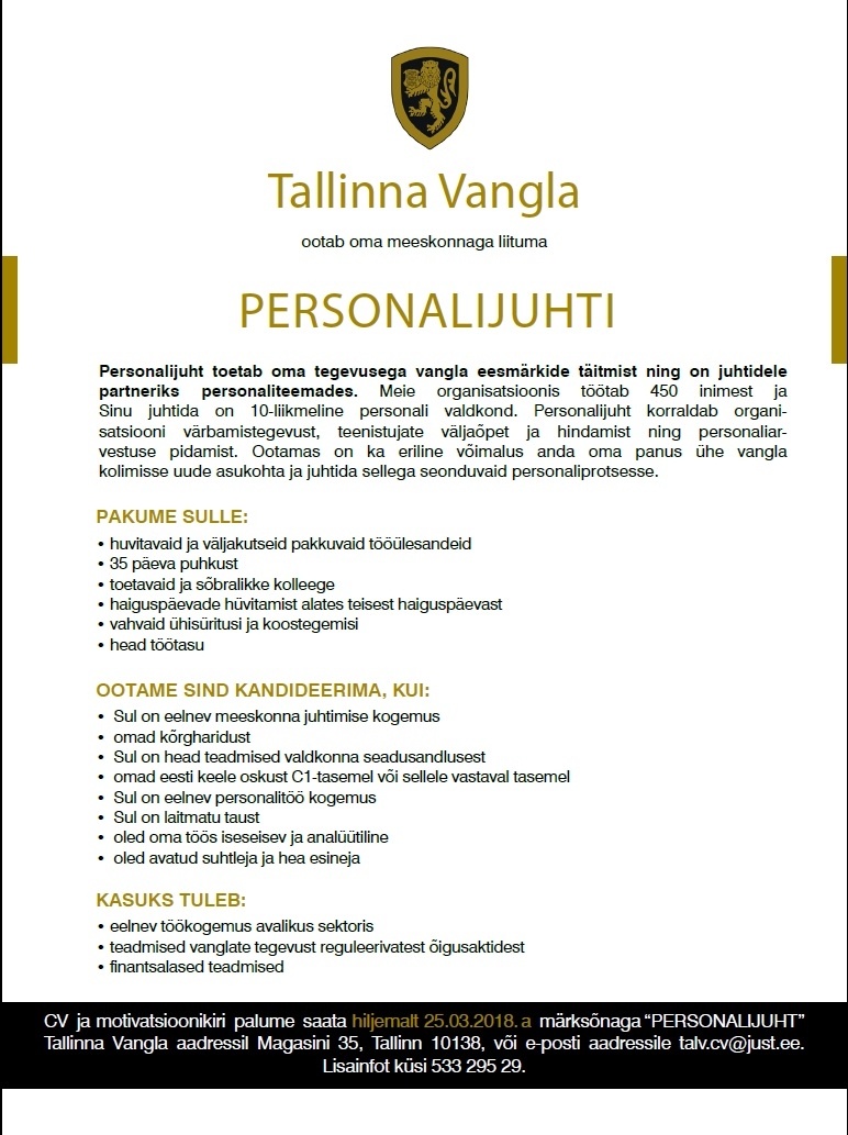 Tallinna Vangla Tallinna Vangla personalijuht