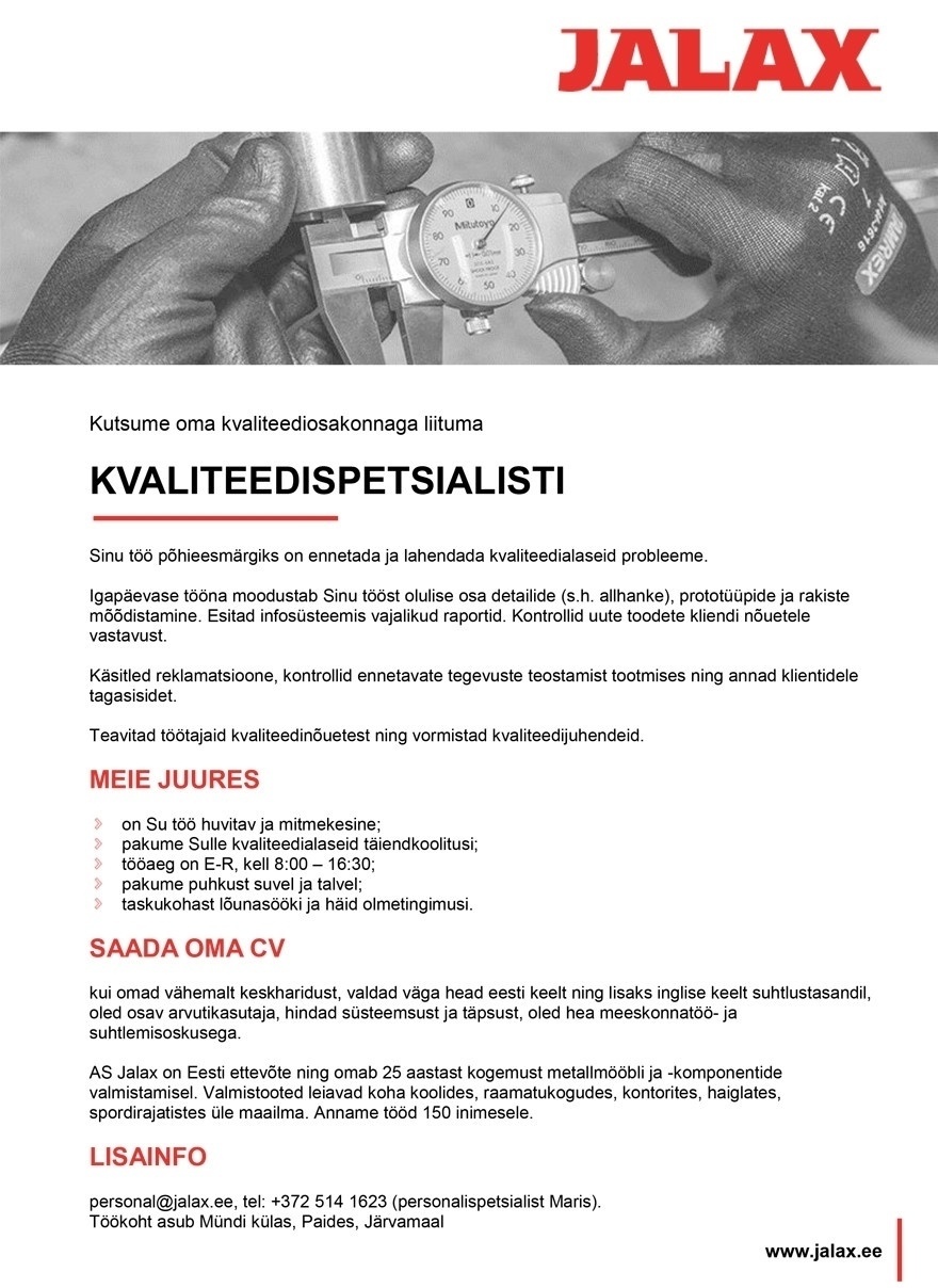 Jalax AS Kvaliteedispetsialist