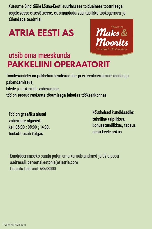 Atria Eesti AS Pakkeliini operaator
