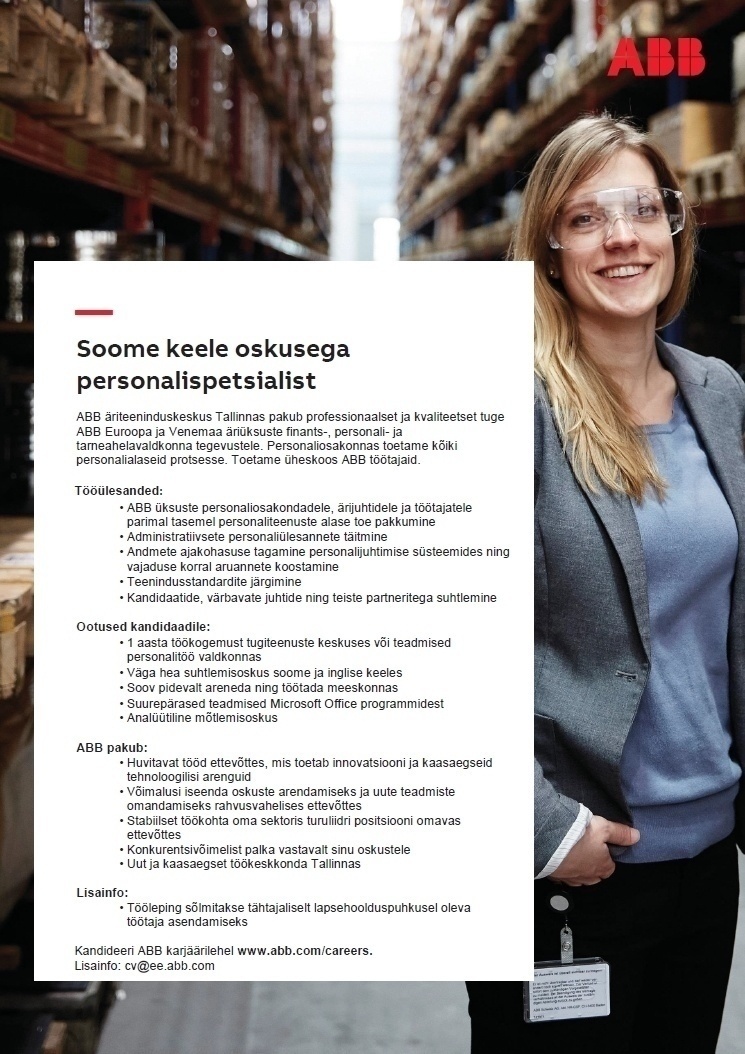 ABB AS Soome keele oskusega personalispetsialist