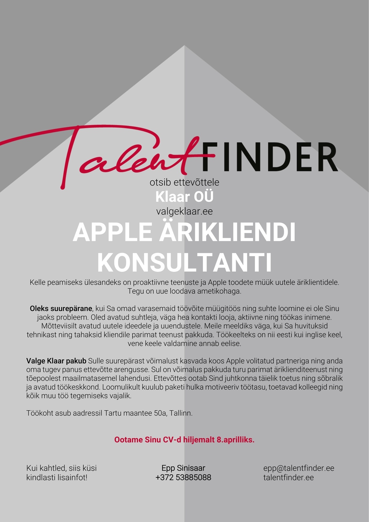 TalentFinder OÜ Apple ärikliendi konsultant