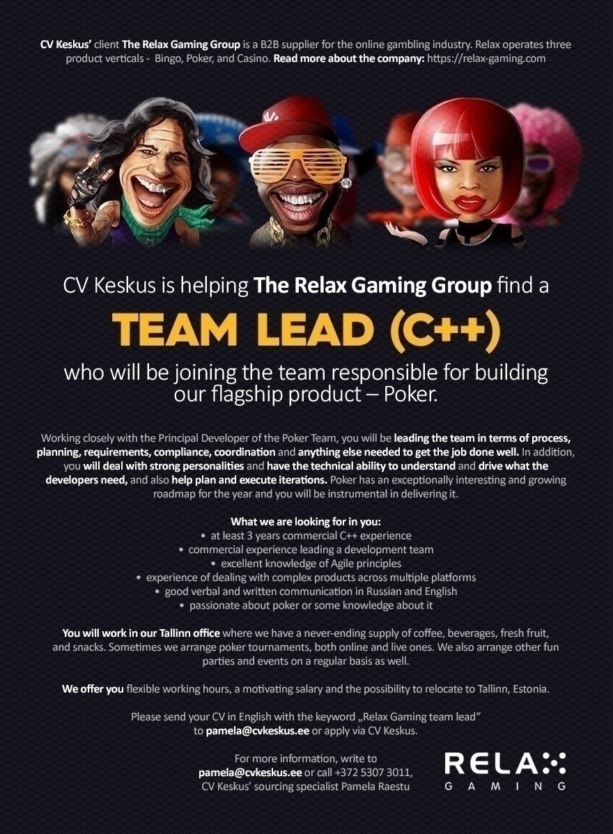 CV KESKUS OÜ Team Lead C++ (Relax Gaming)