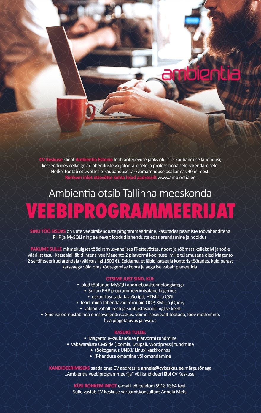 CV KESKUS OÜ Ambientia otsib Tallinna meeskonda veebiprogrammeerijat