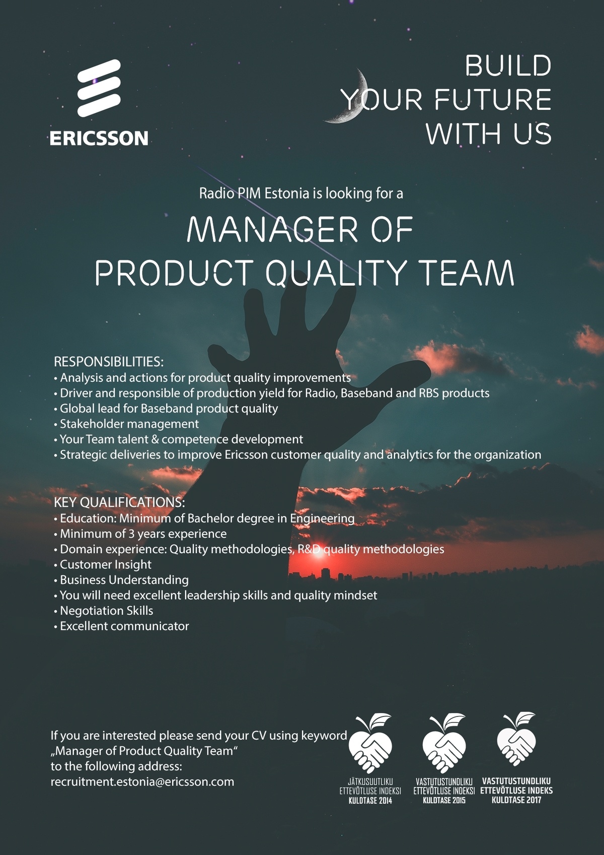 Ericsson Eesti AS Manager of Product Quality Management
