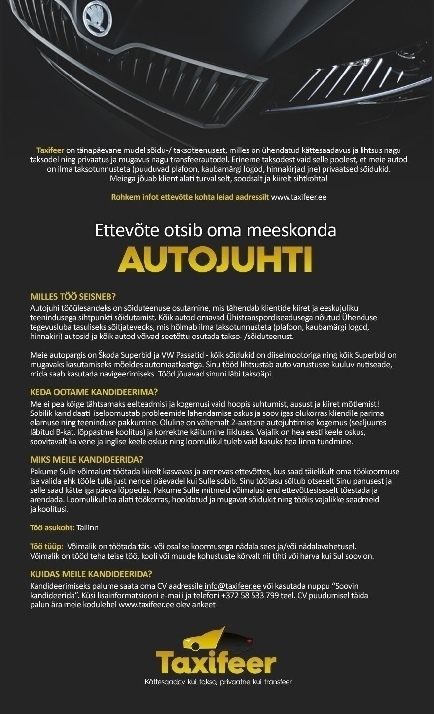 Taxifeer Autojuht/Taksojuht