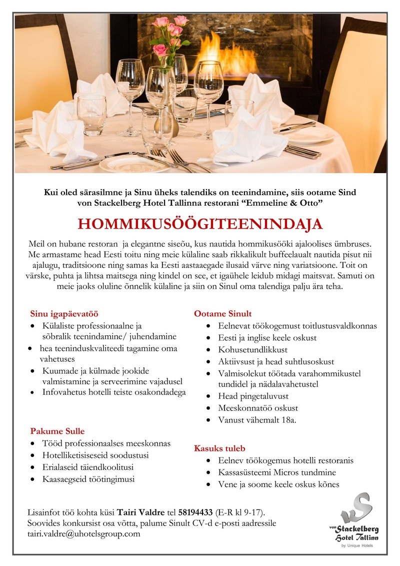 Easy Stay Hospitality Group OÜ HOMMIKUSÖÖGI TEENINDAJA