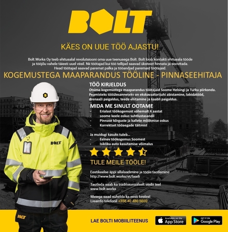 Bolt.Works Oy KOGEMUSTEGA MAAPARANDUS TÖÖLINE - PINNASEEHITAJA