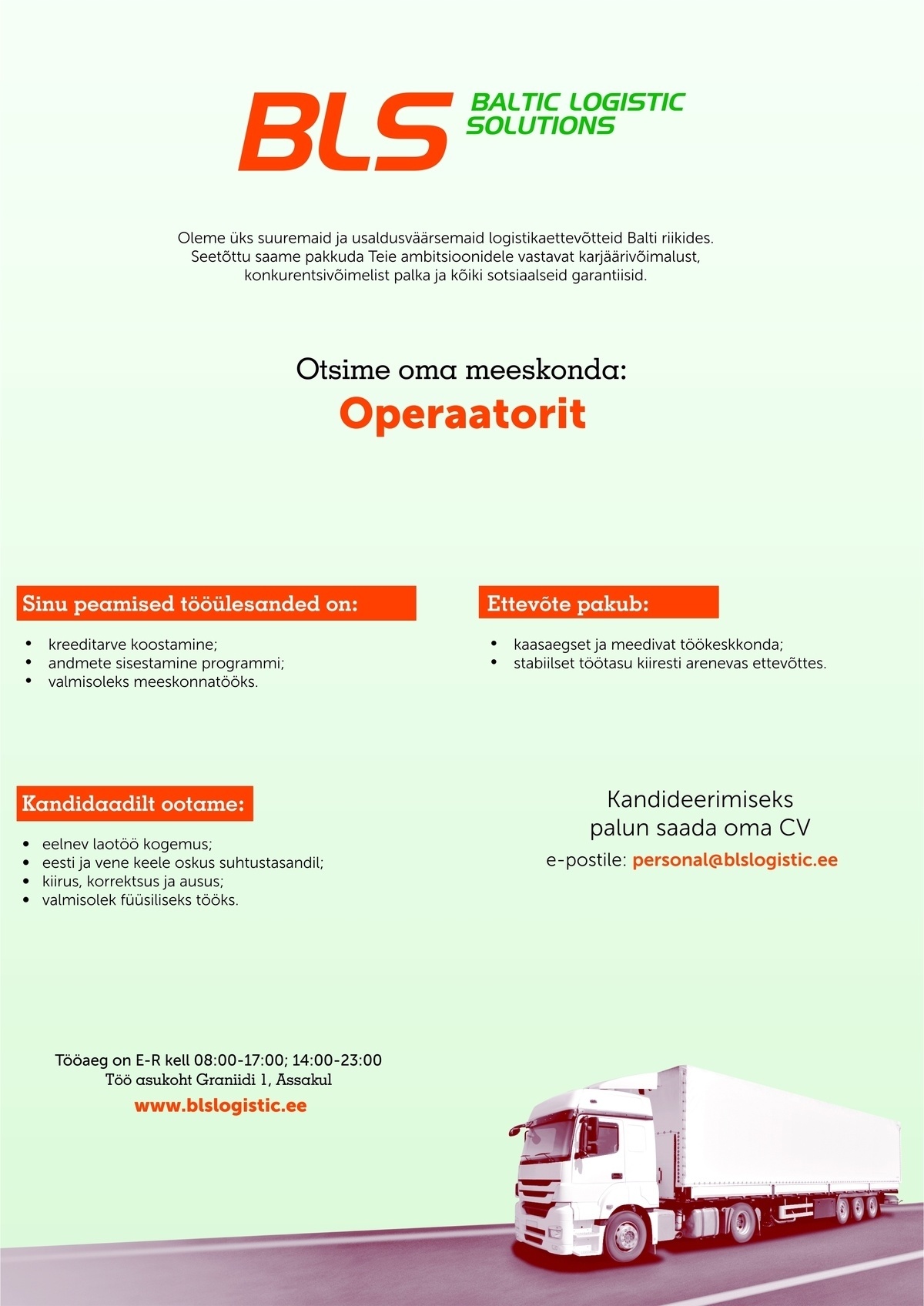 BALTIC LOGISTIC SOLUTIONS OÜ Lao operaator