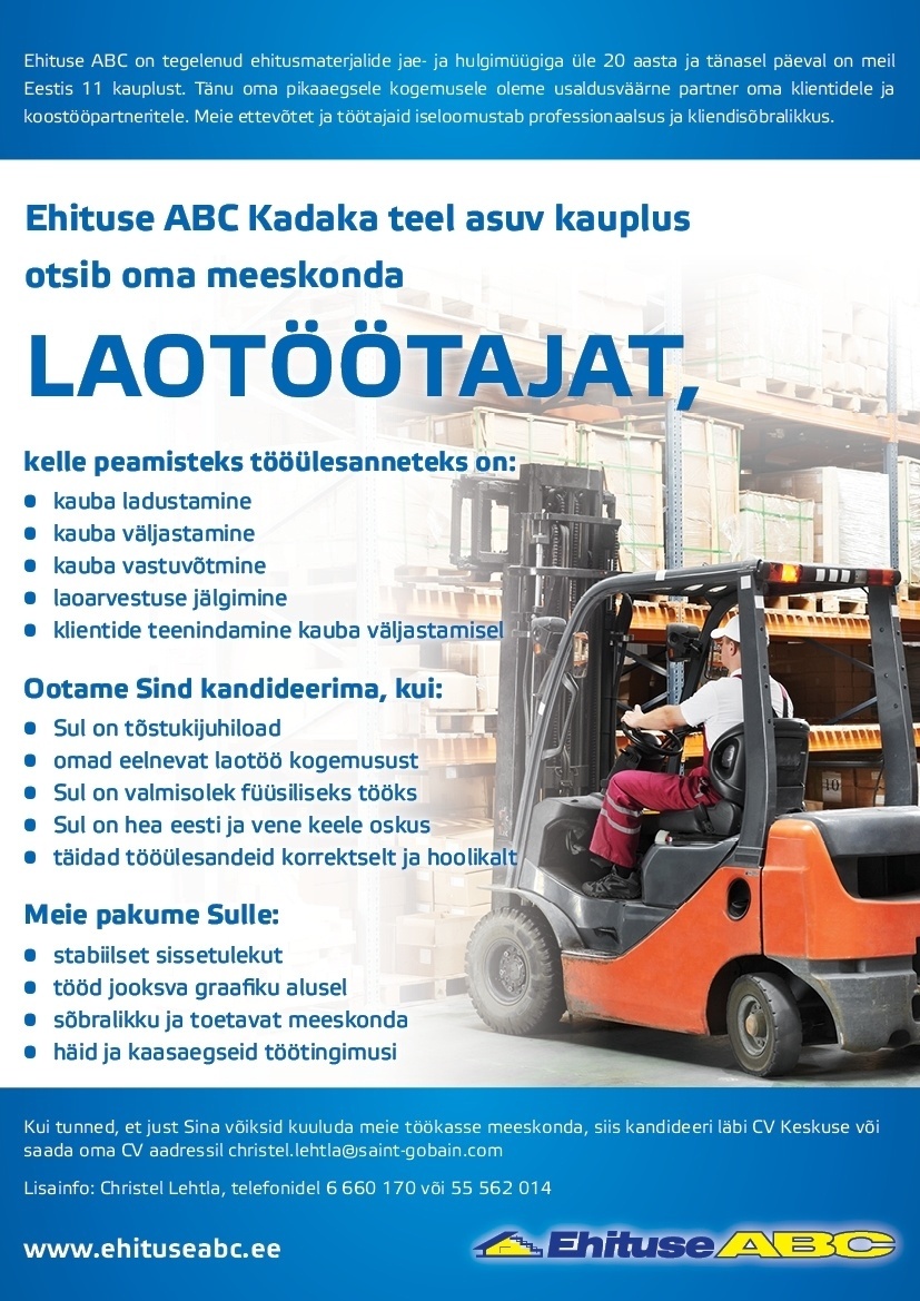 Optimera Estonia AS - Ehituse ABC Laotöötaja (Kadaka tee Ehituse ABC)