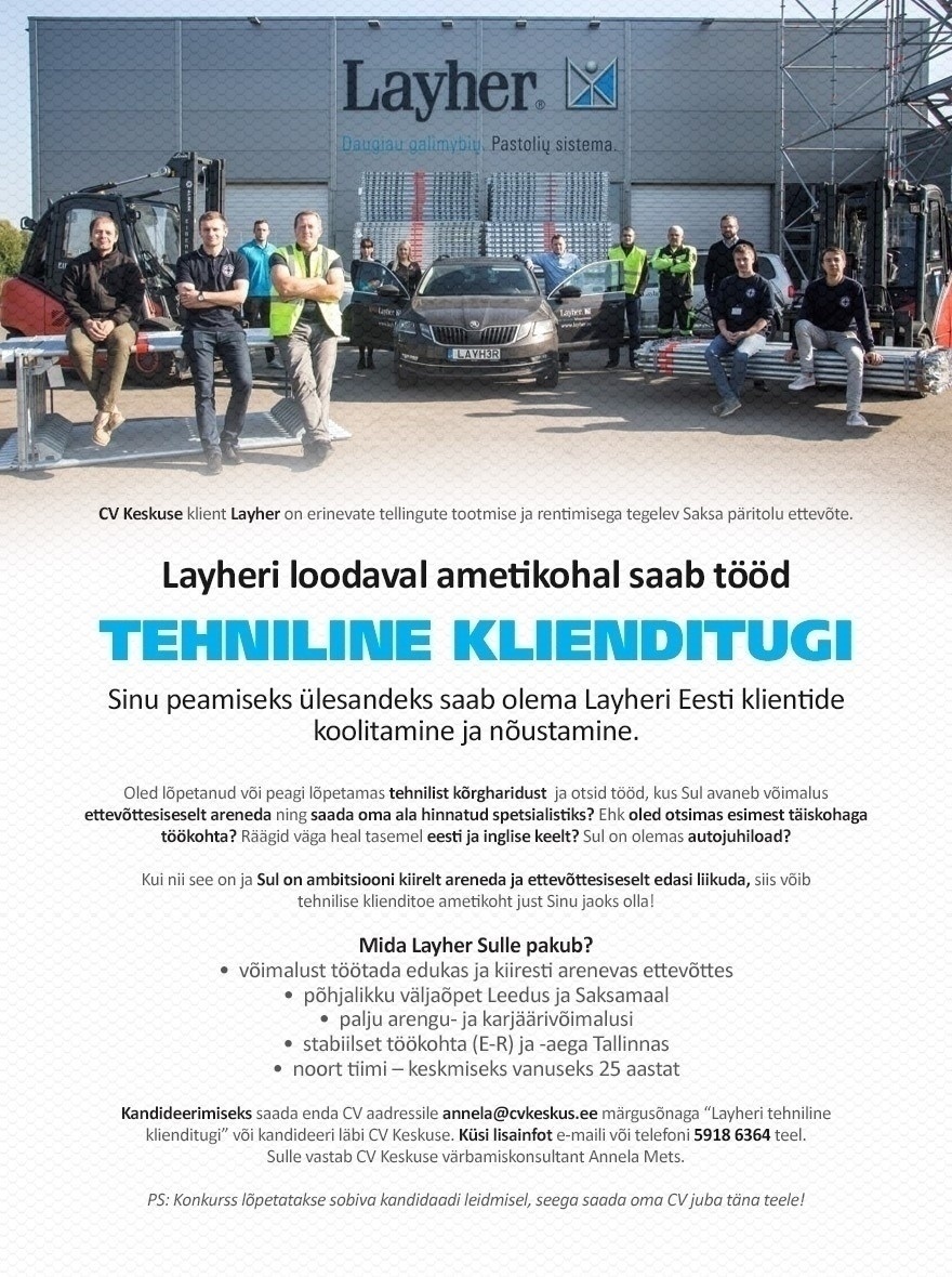 CV KESKUS OÜ Tehniline klienditugi (Layher Eesti)