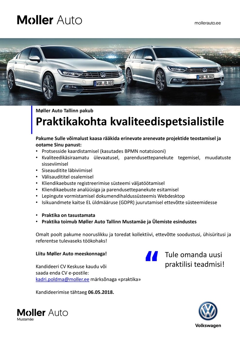 Møller Auto Kvaliteedispetsialisti praktikant
