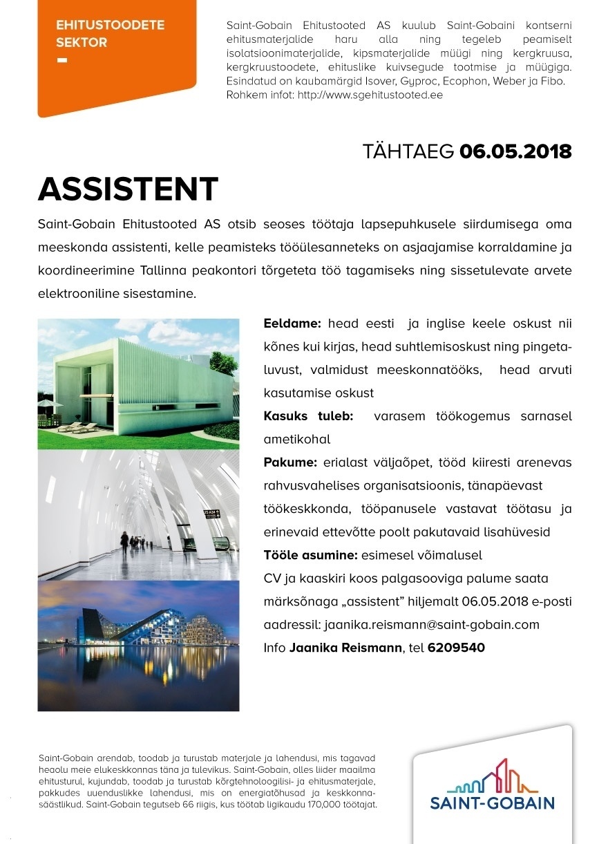 SAINT-GOBAIN EHITUSTOOTED AS Assistent