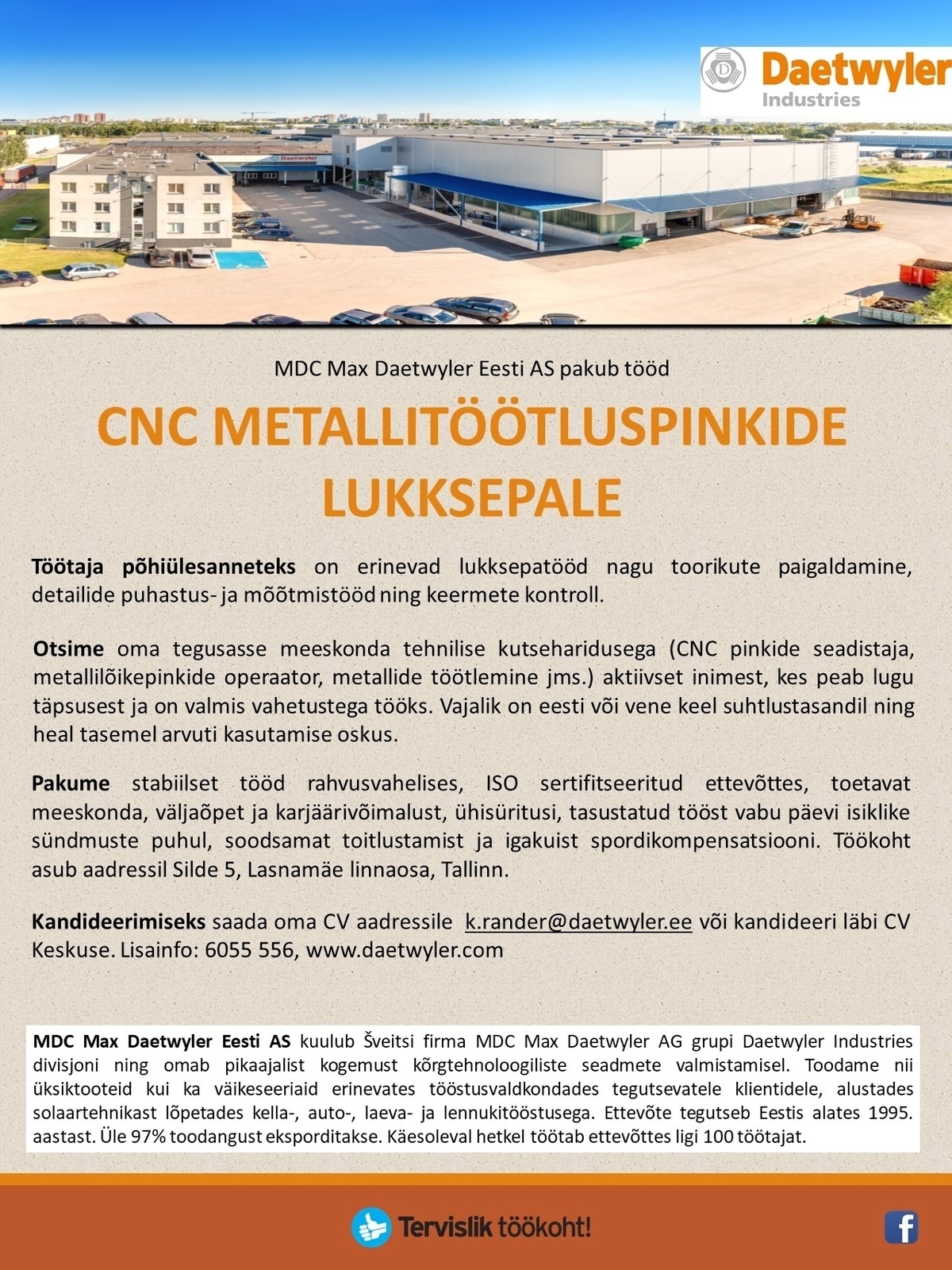 MDC Max Daetwyler Eesti AS CNC metallitöötluspinkide lukksepp