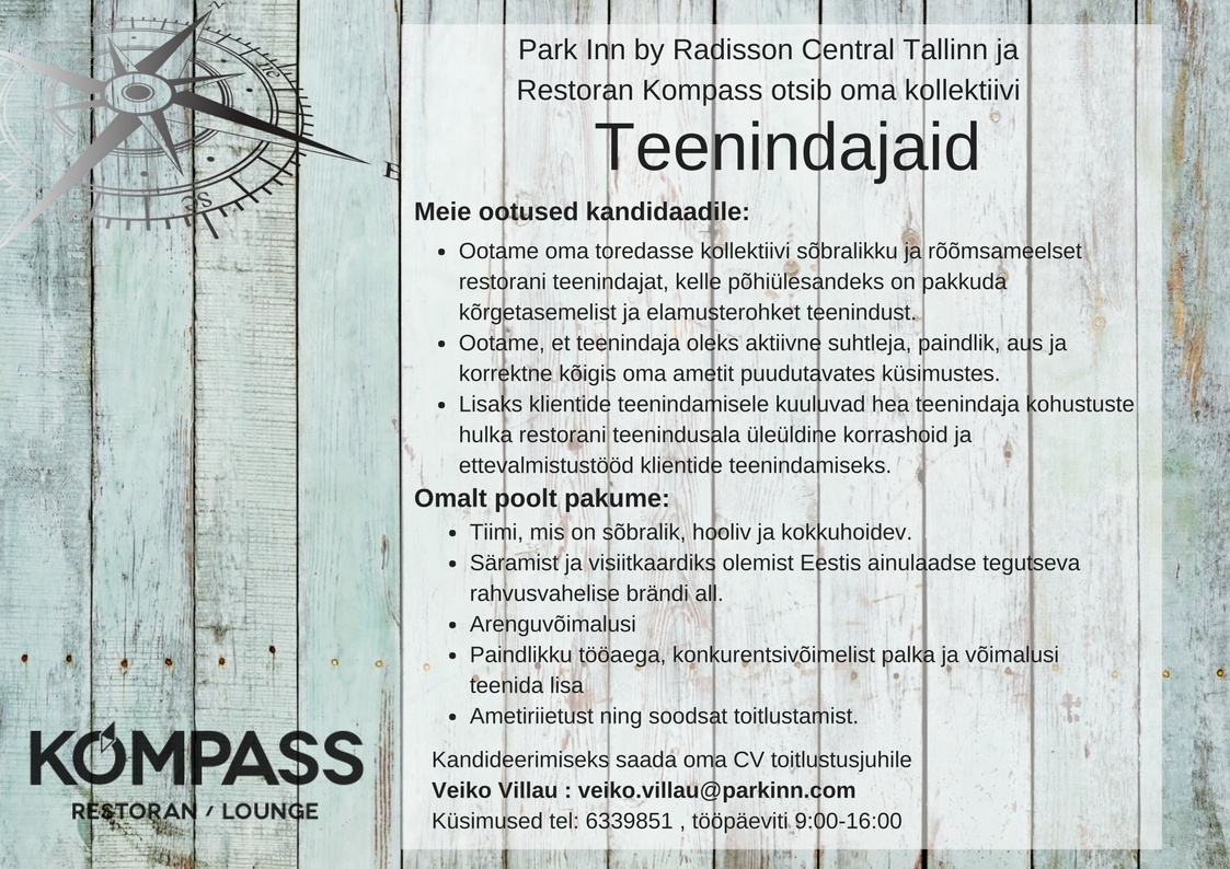 Park Inn by Radisson Central Tallinn Restorani teenindaja