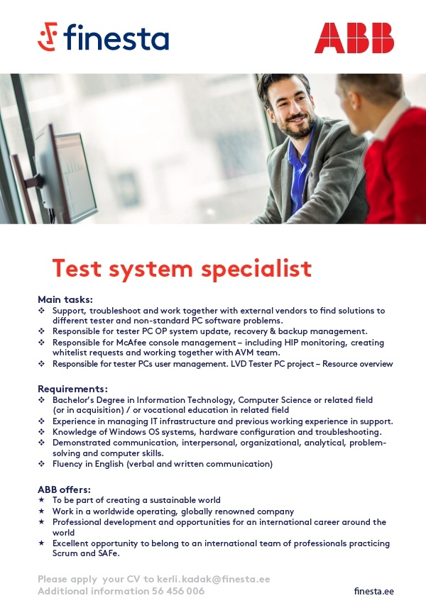 Finesta Baltic OÜ Test system specialist