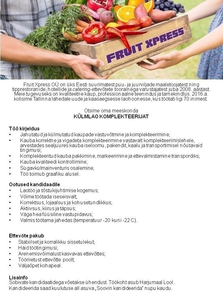 Fruit Xpress OÜ Külmlao komplekteerija