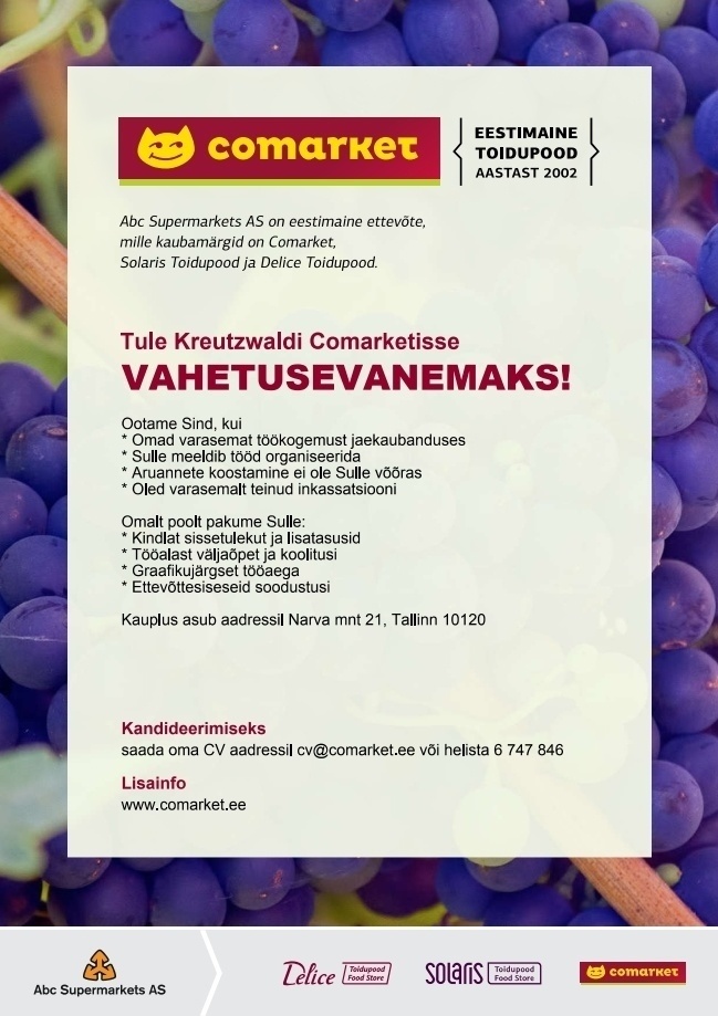 Abc Supermarkets AS VAHETUSEVANEMAKS Kreutzwaldi Comarketisse